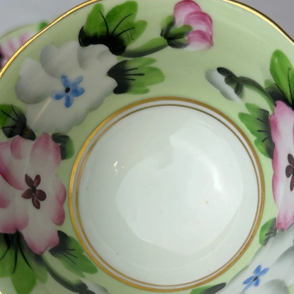Royal Albert tea cup and saucer England Fine bone china Pink white & apple green